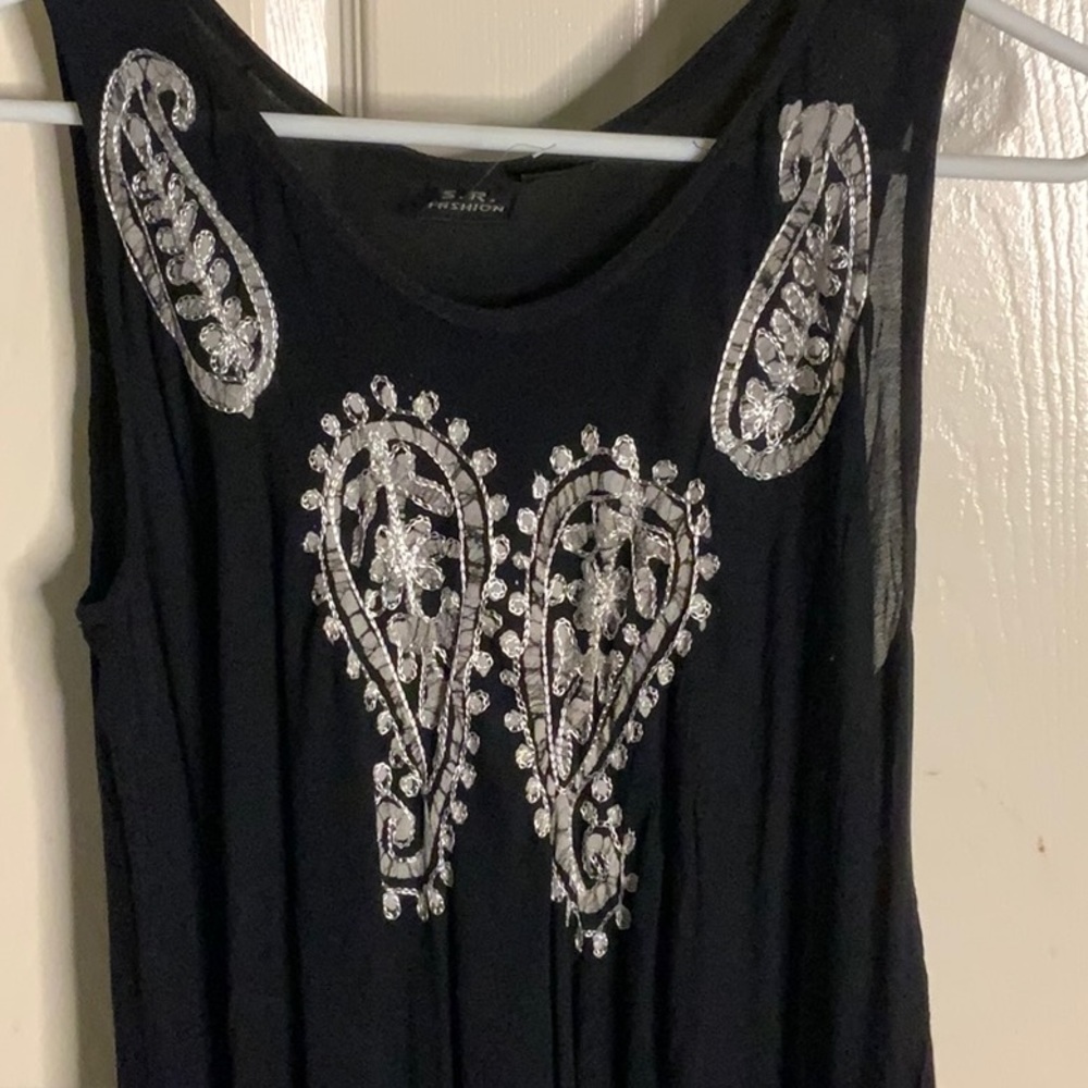 Bohemian Embroidered Free‑Size Dress/Cover – Black & White – 100% Rayon – NWOT